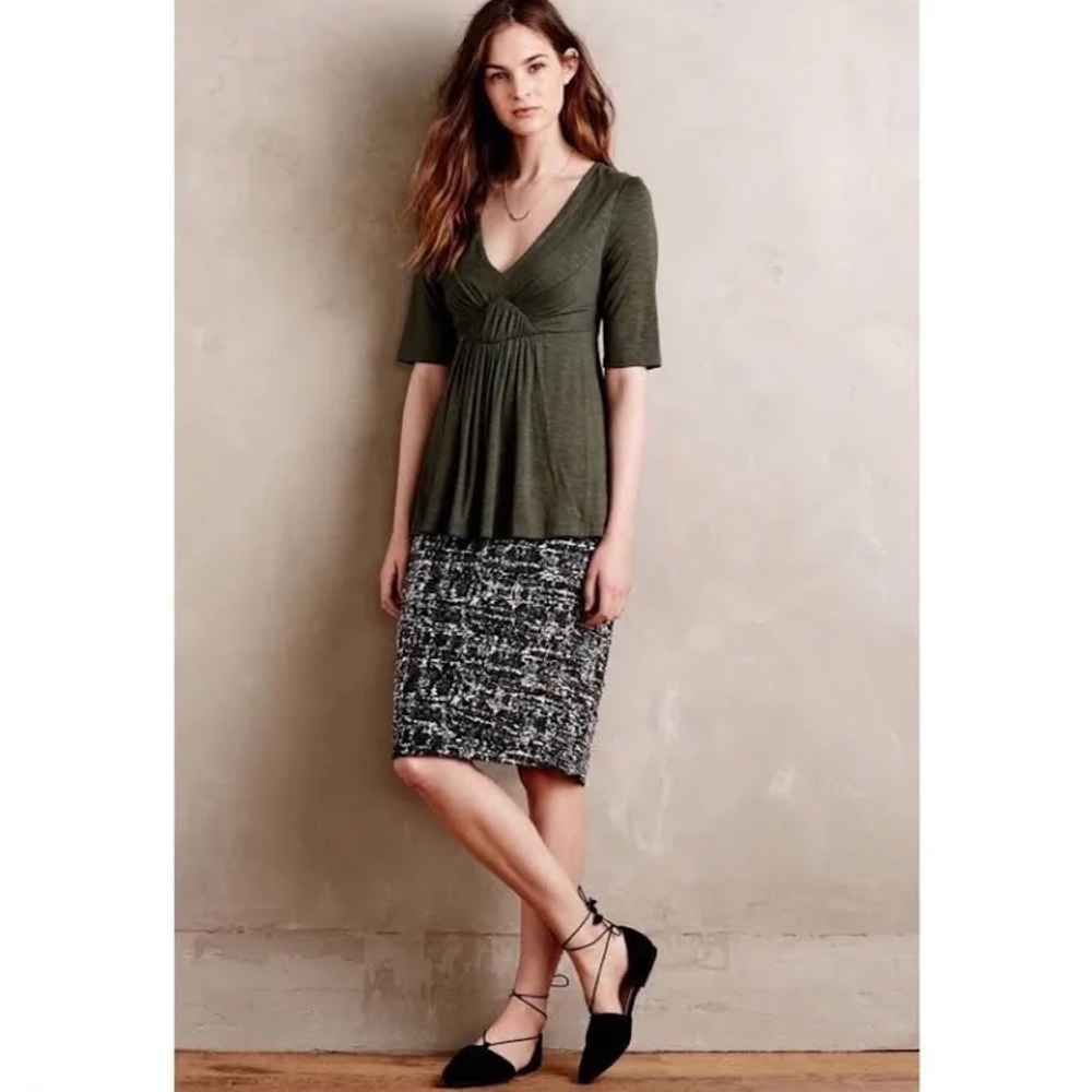 Anthropologie Deletta Green Pleated Empire Top